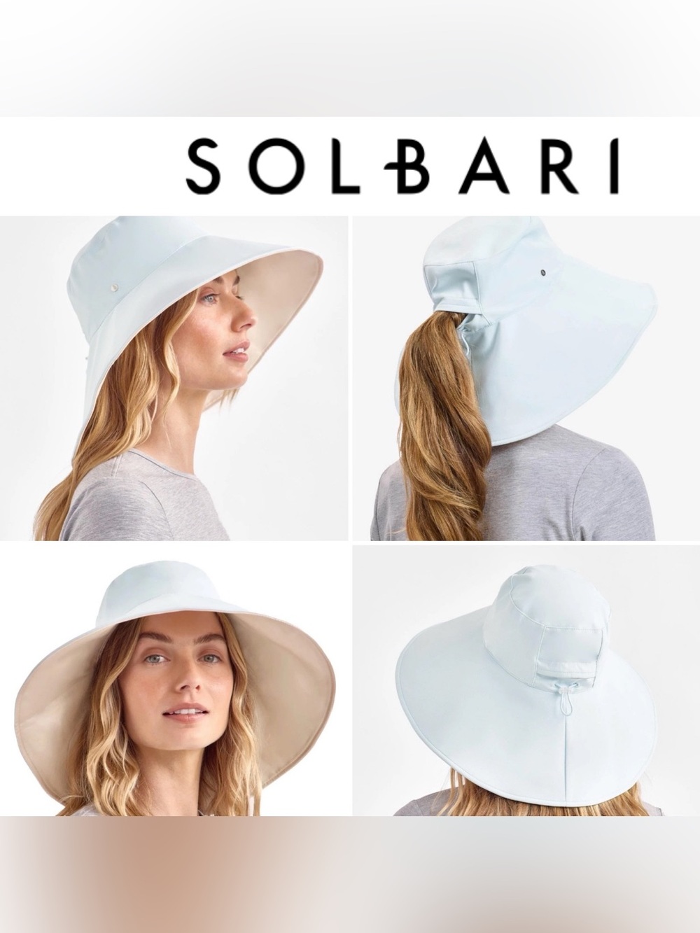 Solbari Ultra Wide Brim Sun Hat UPF 50+ Packable Ice Blue ~ NEW w/Tags